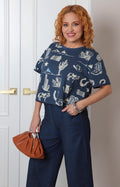 Blusa azul estampado western manga corta