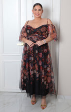 Vestido largo estampado floral con mangas de gasa