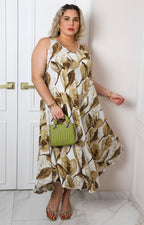 Vestido largo con estampado de hojas