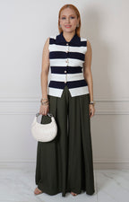 Blusa sin manga a rayas con botones dorados Boutiquemirel vista frontal