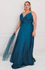 Vestido satinado con escote cruzado - VESTIDO LARGO CURVY Boutiquemirel 
