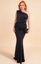 Vestido negro asimétrico drapeado
