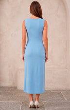 Vestido azul con drapeado y hebillas - VESTIDO LARGO REGULAR Boutiquemirel 