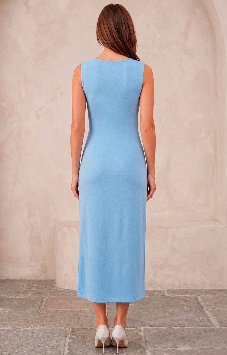 Vestido azul con drapeado y hebillas - VESTIDO LARGO REGULAR Boutiquemirel 