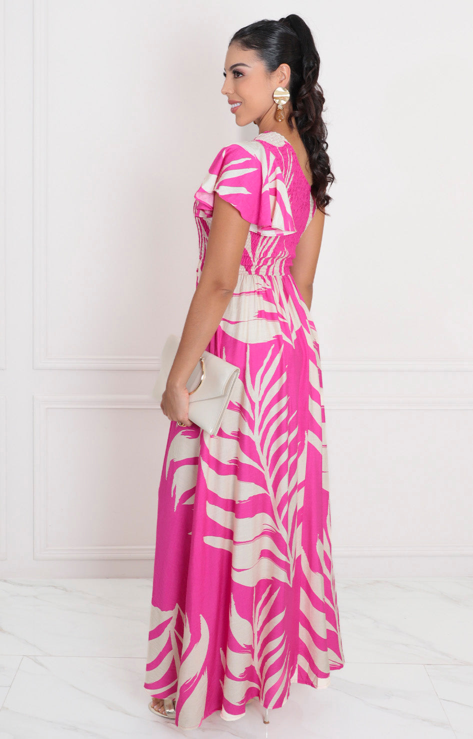 Vestido fucsia estampado