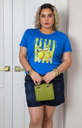 Blusa azul con estampado de limones