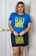Blusa azul con estampado de limones