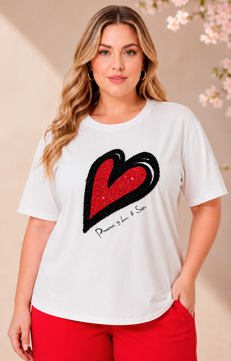 Blusa blanca con corazón de lentejuelas - BLUSAS CURVY Boutiquemirel 