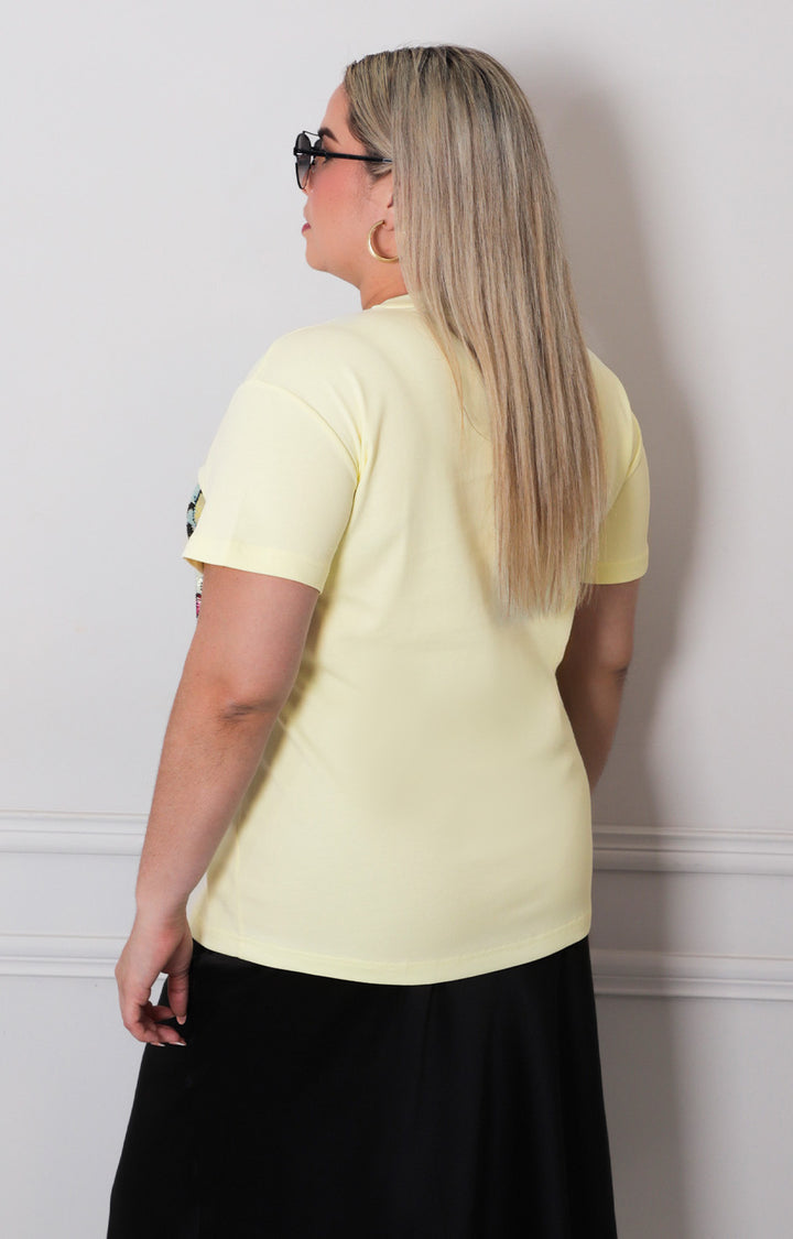 Blusa amarilla estampada - BLUSAS CURVY Boutiquemirel 