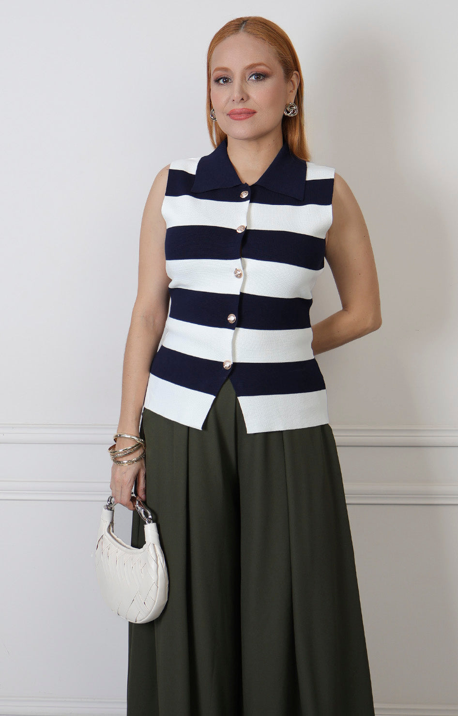Blusa sin mangas a rayas con botones dorados Boutiquemirel