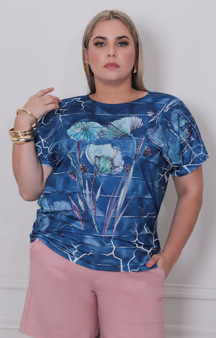 Blusa azul marino estampada - BLUSA CURVY Boutiquemirel 