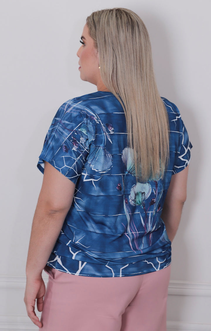Blusa azul marino estampada - BLUSA CURVY Boutiquemirel 
