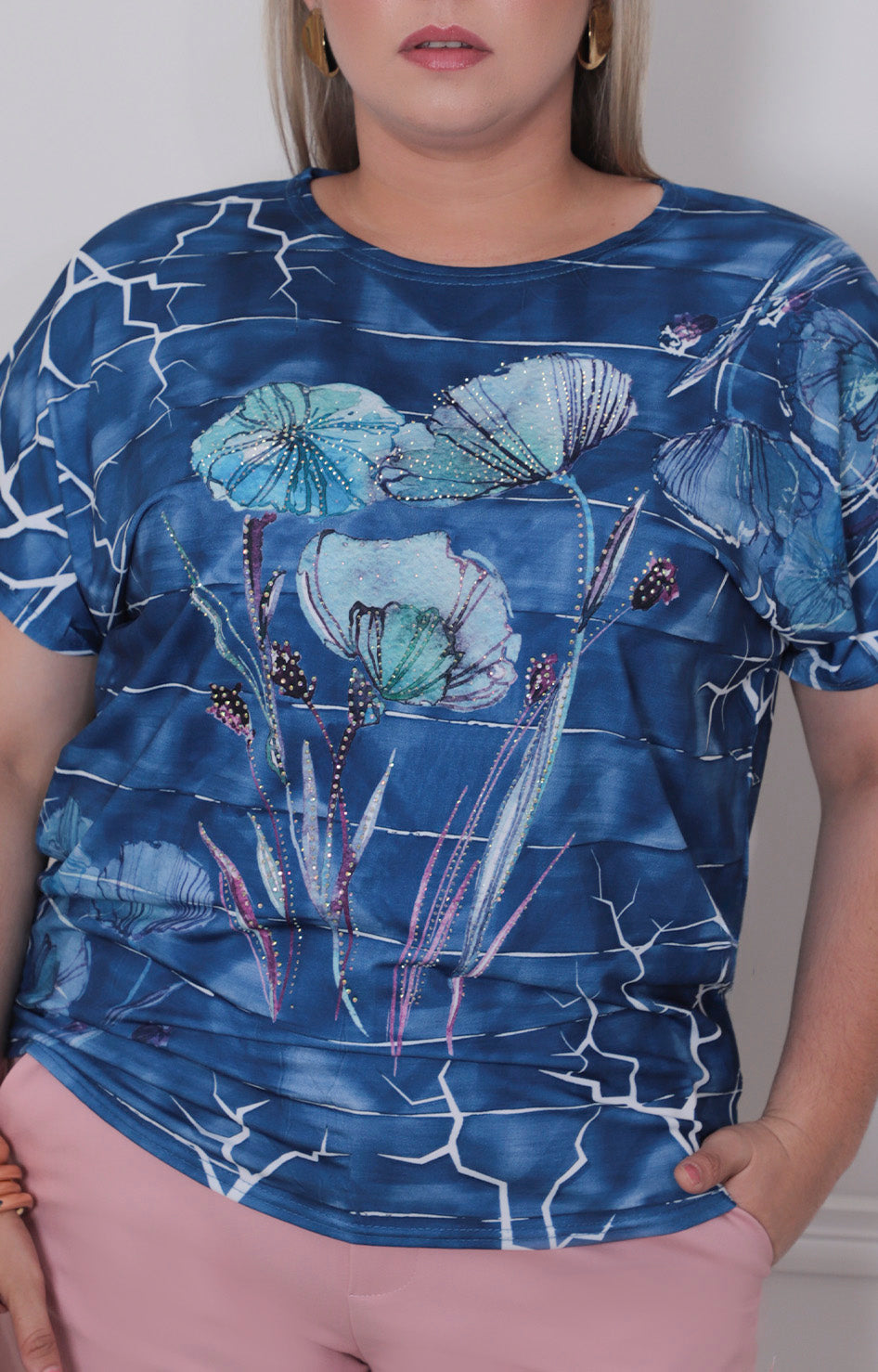 Blusa azul marino estampada - BLUSA CURVY Boutiquemirel 