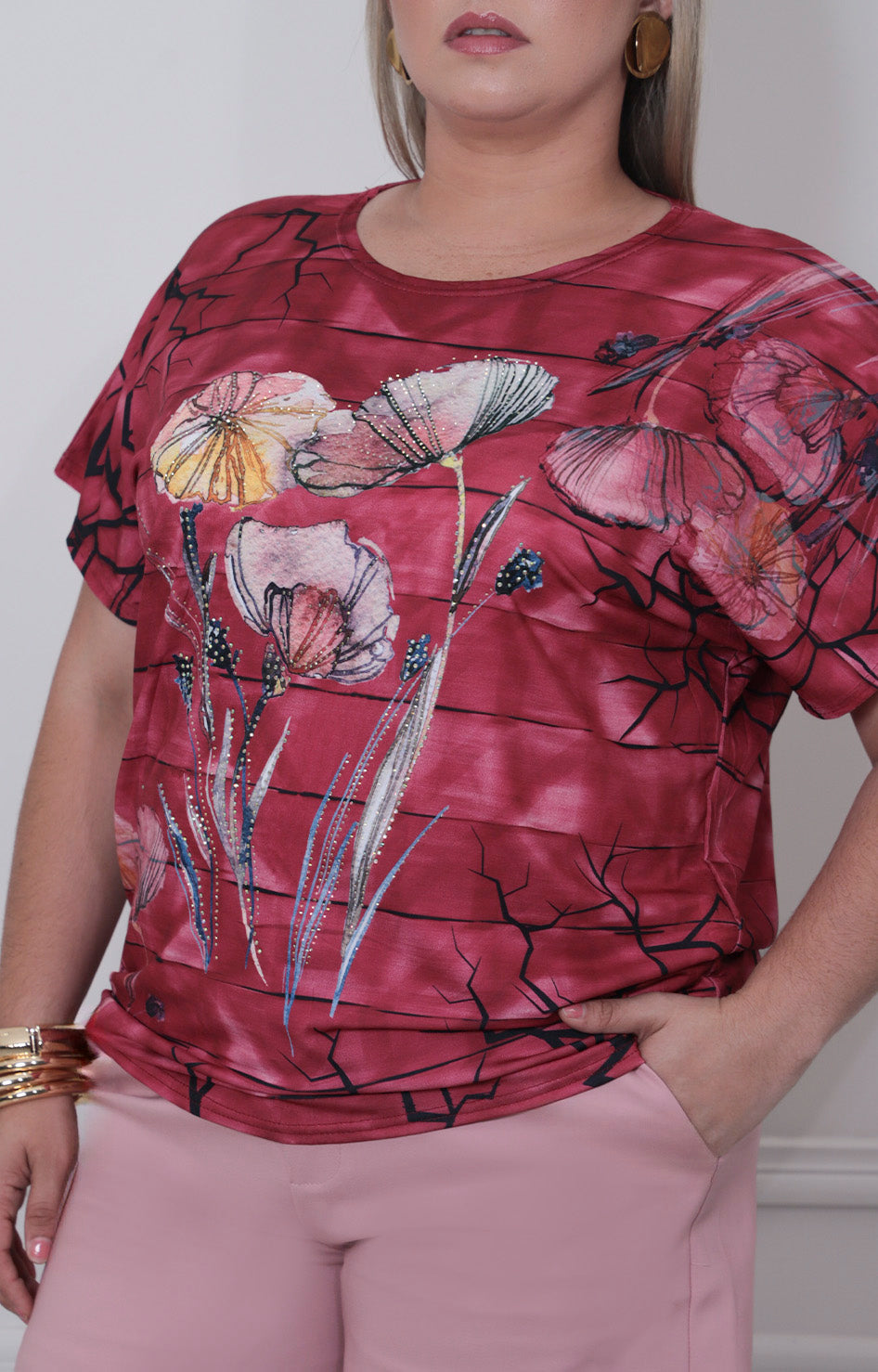 Blusa roja estampada - BLUSA CURVY Boutiquemirel 
