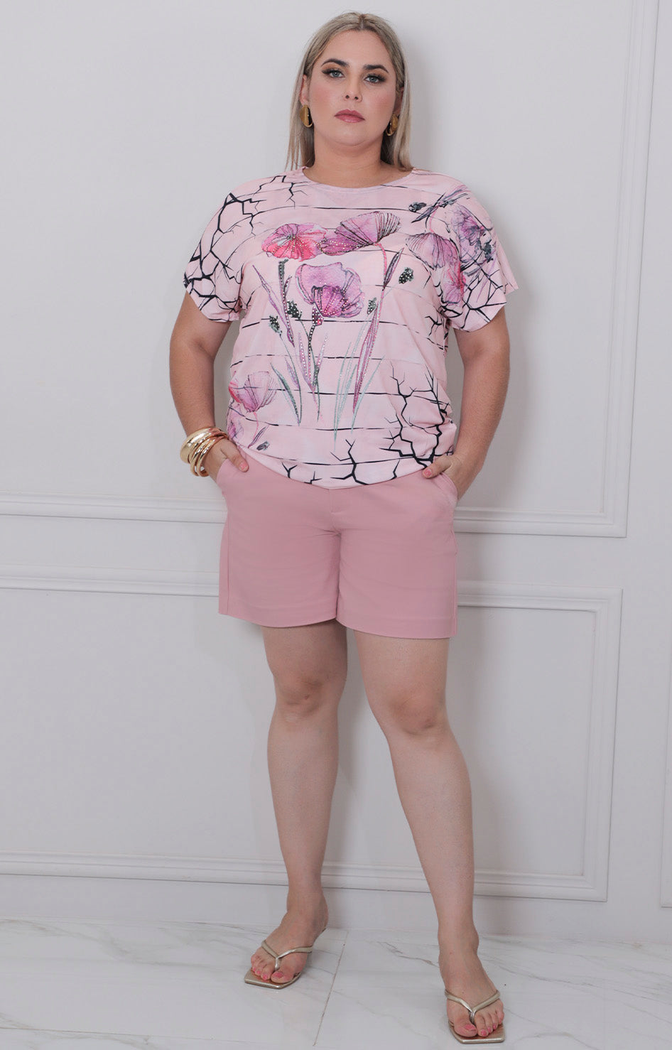 Blusa rosa estampada - BLUSA CURVY Boutiquemirel 