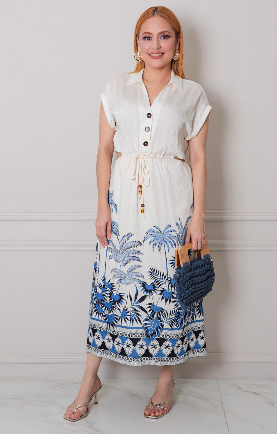 Vestido beige con apertura y estampado - VESTIDO LARGO REGULAR Boutiquemirel 