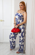 Conjunto estampado con blusa peplum