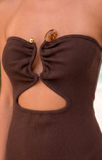 Vestido strapless con apertura frontal - VESTIDO LARGO REGULAR Boutiquemirel 