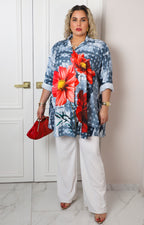 Blusa camisera estampado floral y estrellas