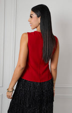 Blusa fruncida sin manga con detalle dorado