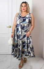 Vestido largo con estampado de hojas