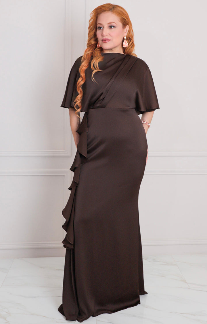 Vestido café con volantes