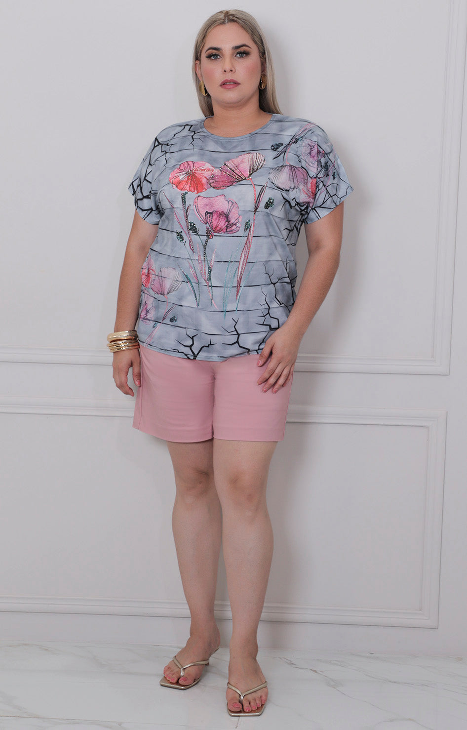 Blusa gris estampada - BLUSA CURVY Boutiquemirel 