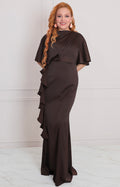 Vestido café con volantes - VESTIDO LARGO REGULAR Boutiquemirel 