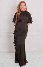 Vestido café con volantes - VESTIDO LARGO REGULAR Boutiquemirel 