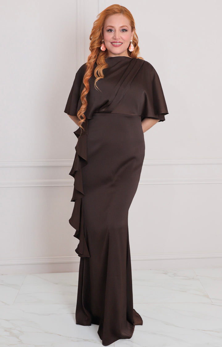 Vestido café con volantes