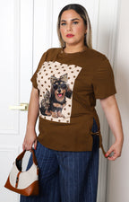 Blusa con estampado animal print y aplicaciones