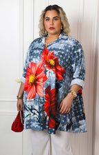Blusa camisera estampado floral y estrellas