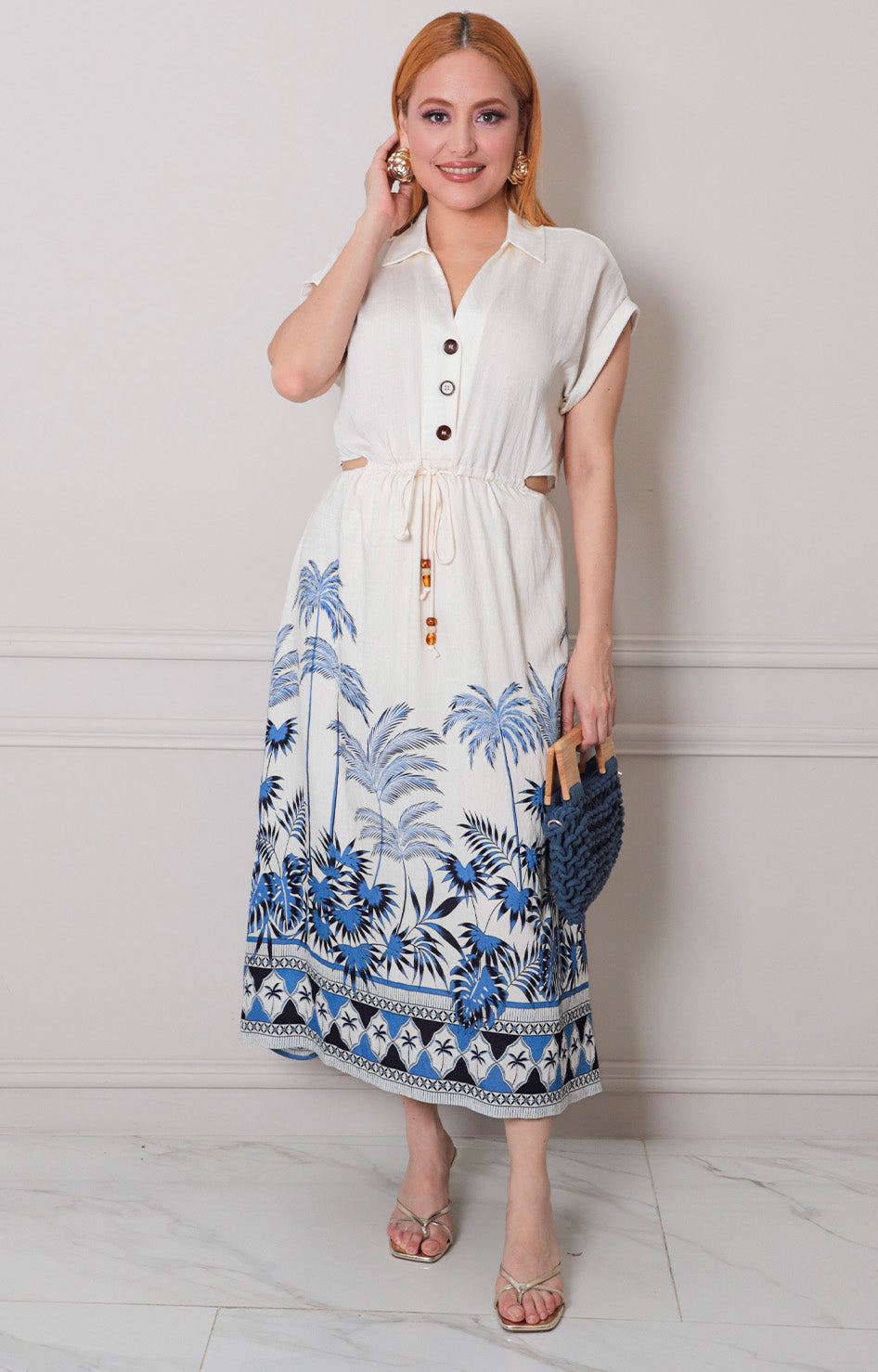 Vestido beige con apertura y estampado - VESTIDO LARGO REGULAR Boutiquemirel 