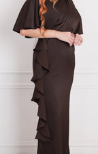 Vestido café con volantes - VESTIDO LARGO REGULAR Boutiquemirel 