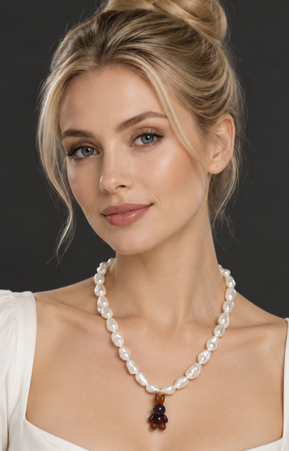 Collar de perlas con dije de piedras