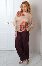 Blusa beige tejido calado estampado floral