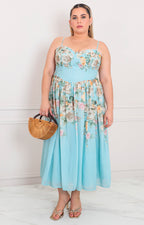 Vestido azul con estampado floral - VESTIDO LARGO CURVY Boutiquemirel 