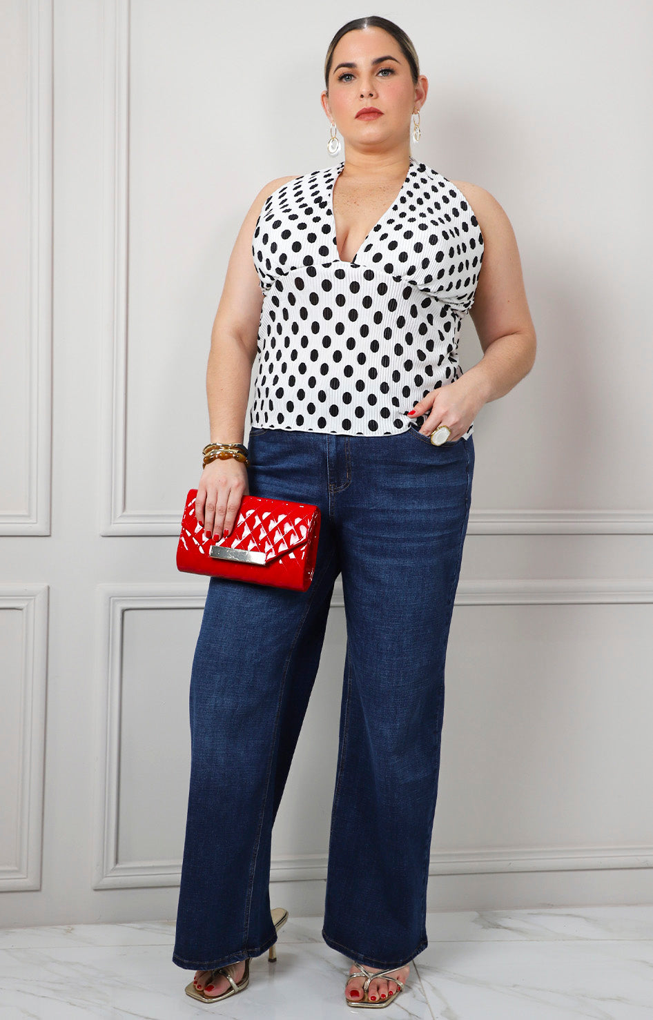 Blusa halter de puntos blanca