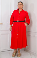 Vestido camisero midi con cinturón