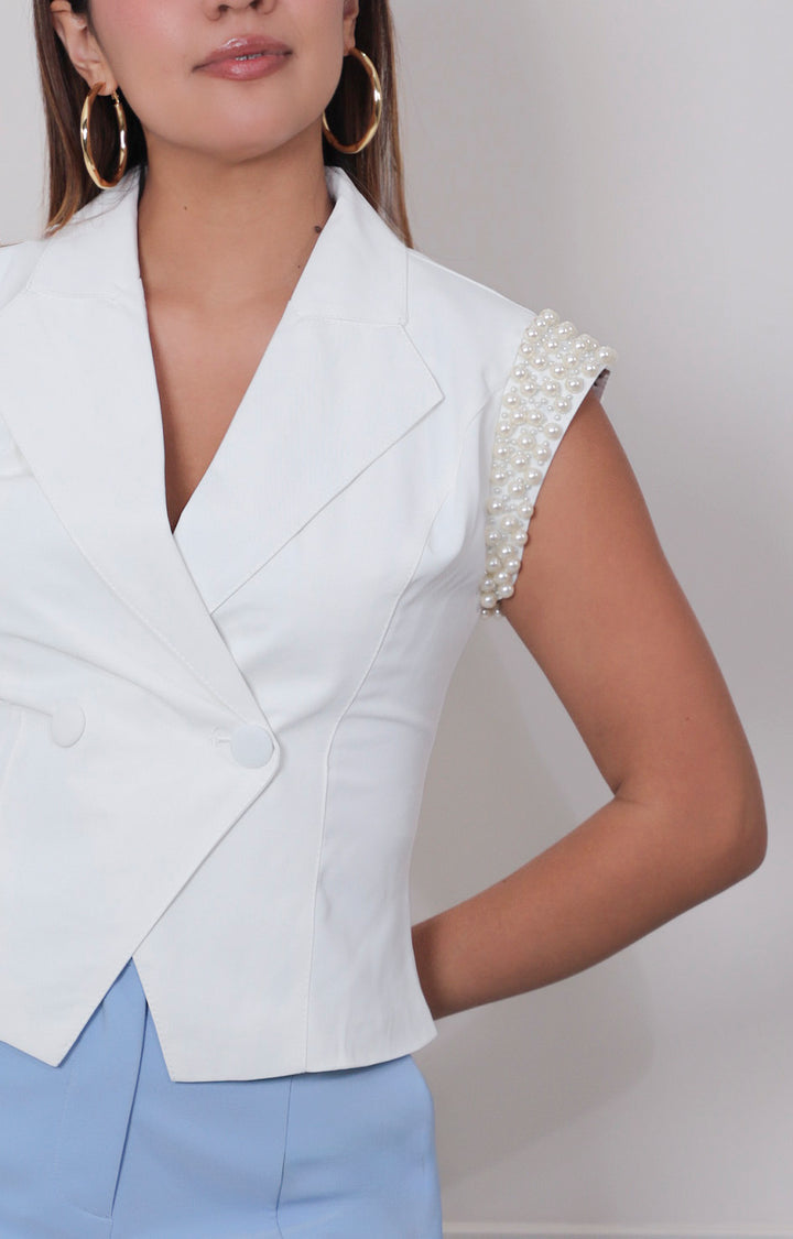 Blusa blanca con perlas - BLUSAS REGULAR Boutiquemirel 