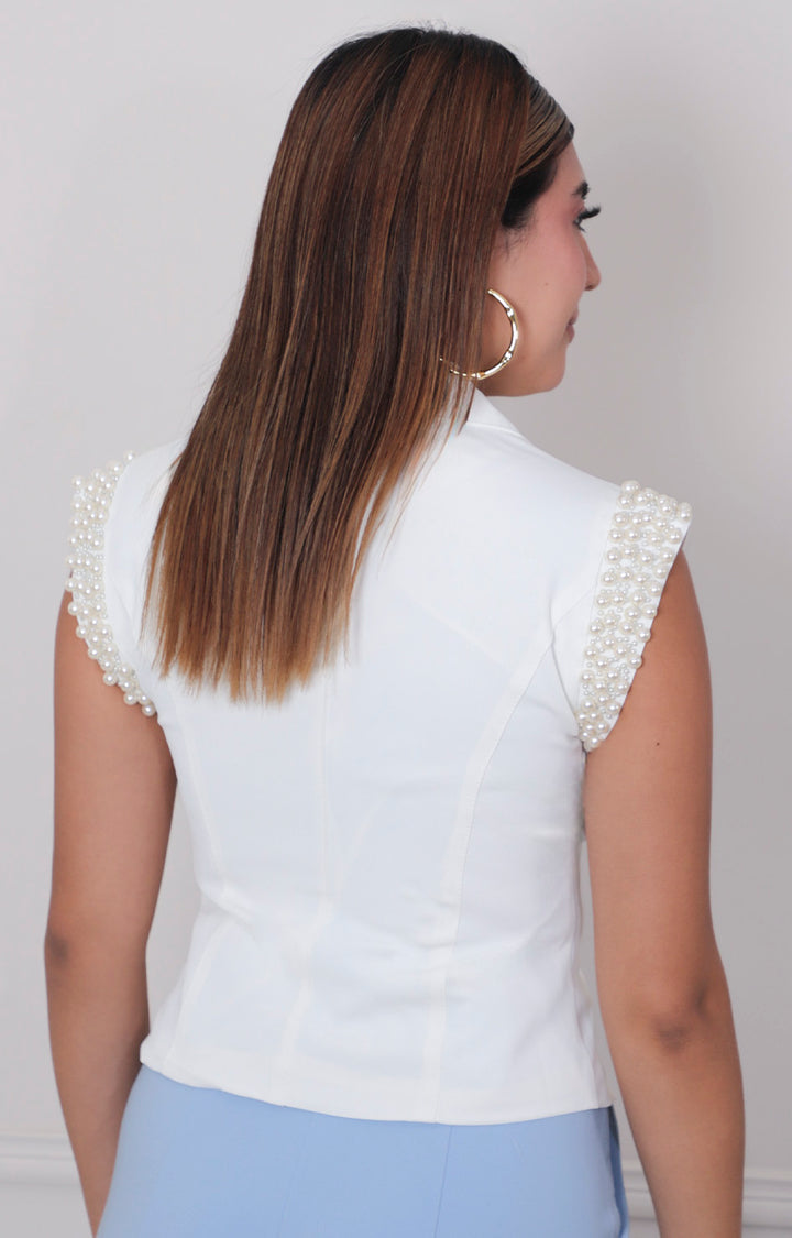 Blusa blanca con perlas - BLUSAS REGULAR Boutiquemirel 