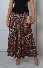 Falda larga animal print plisada