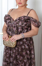 Vestido largo con escote en V estampado floral