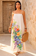 Vestido beige largo floral de tirantes