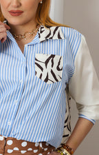 Blusa camisera a rayas con contraste