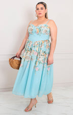 Vestido azul con estampado floral - VESTIDO LARGO CURVY Boutiquemirel 