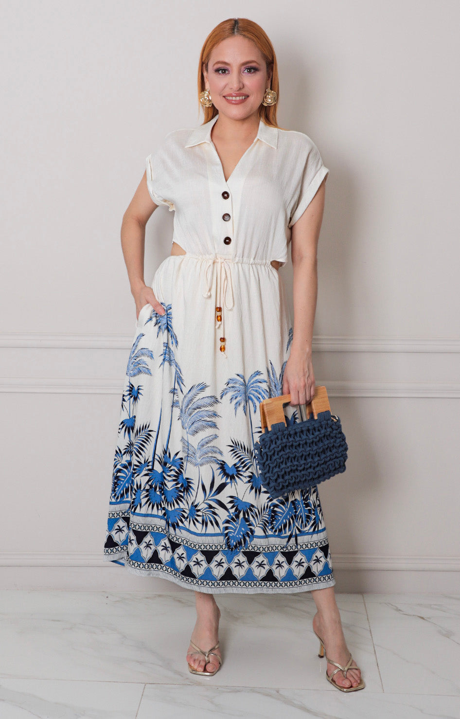 Vestido beige con apertura y estampado - VESTIDO LARGO REGULAR Boutiquemirel 