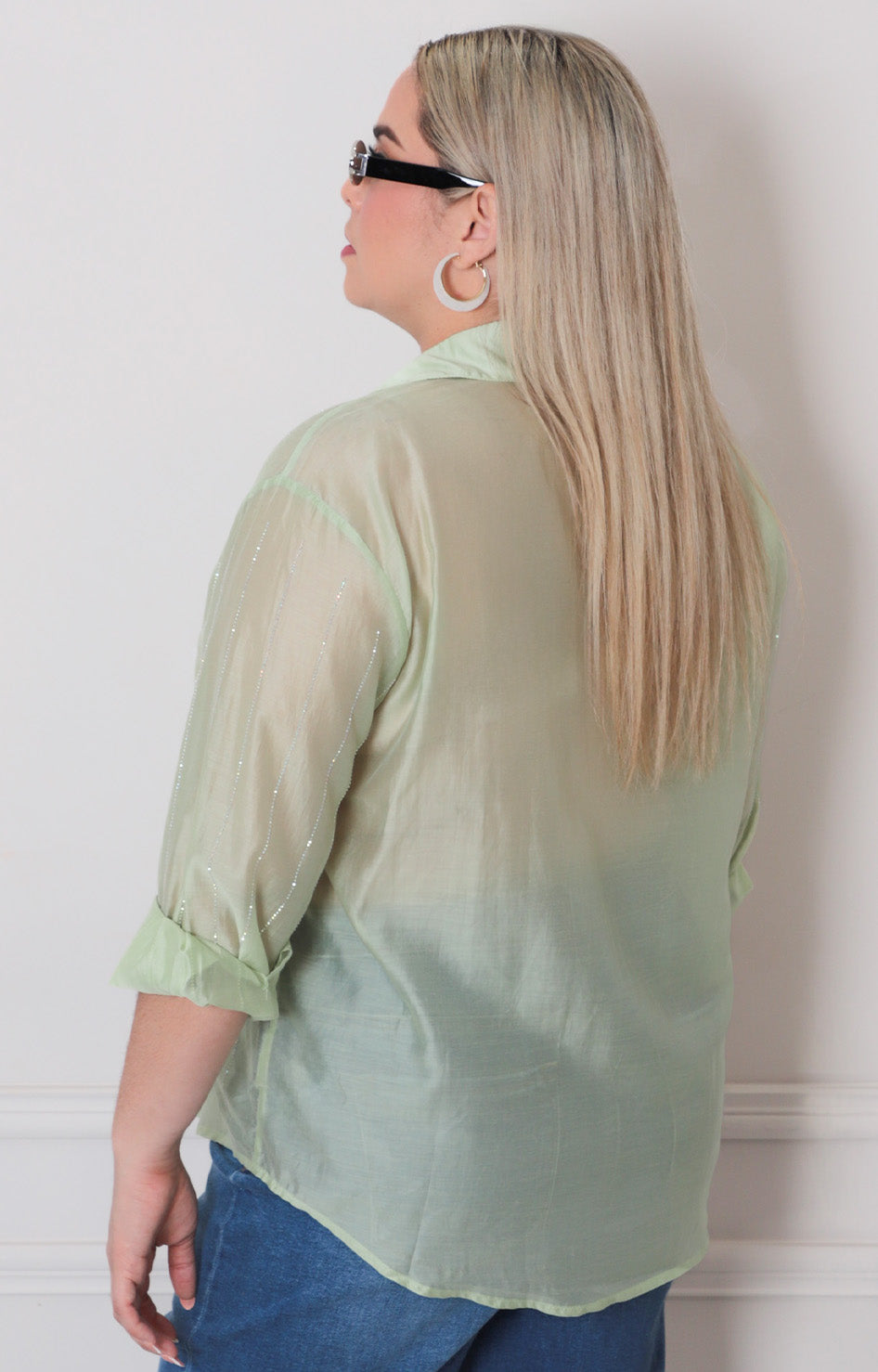 Blusa azul con manga larga - BLUSAS CURVY Boutiquemirel 