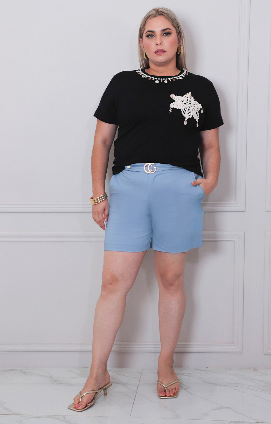 Short con hebilla dorada - SHORT CURVY Boutiquemirel 