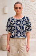 Blusa azul marino con bordado - BLUSAS REGULAR Boutiquemirel 